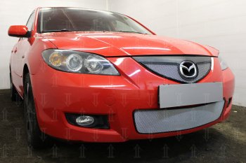 3 149 р. Защитная сетка в бампер (низ, ячейка 3х7 мм) Alfeco Стандарт  Mazda 3/Axela  BK (2006-2009) рестайлинг седан (Хром)  с доставкой в г. Керчь. Увеличить фотографию 3
