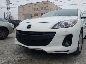 3 489 р. Защитная сетка в бампер (низ, ячейка 3х7 мм) Alfeco Стандарт  Mazda 3/Axela  BL (2011-2013) рестайлинг седан, рестайлинг, хэтчбэк (Чёрная)  с доставкой в г. Керчь. Увеличить фотографию 4