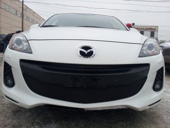3 489 р. Защитная сетка в бампер (низ, ячейка 3х7 мм) Alfeco Стандарт  Mazda 3/Axela  BL (2011-2013) рестайлинг седан, рестайлинг, хэтчбэк (Чёрная)  с доставкой в г. Керчь. Увеличить фотографию 3