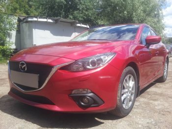 2 899 р. Защитная сетка в бампер (низ, ячейка 3х7 мм) Alfeco Стандарт Mazda 3/Axela BM дорестайлинг, хэтчбэк (2013-2016) (Чёрная)  с доставкой в г. Керчь. Увеличить фотографию 2