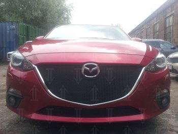 2 899 р. Защитная сетка в бампер (низ, ячейка 3х7 мм) Alfeco Стандарт Mazda 3/Axela BM дорестайлинг, хэтчбэк (2013-2016) (Чёрная)  с доставкой в г. Керчь. Увеличить фотографию 3