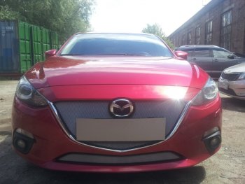 3 079 р. Защитная сетка в бампер (низ, ячейка 3х7 мм) Alfeco Стандарт Mazda 3/Axela BM дорестайлинг, хэтчбэк (2013-2016) (Хром)  с доставкой в г. Керчь. Увеличить фотографию 2