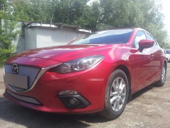 3 079 р. Защитная сетка в бампер (низ, ячейка 3х7 мм) Alfeco Стандарт Mazda 3/Axela BM дорестайлинг, хэтчбэк (2013-2016) (Хром)  с доставкой в г. Керчь. Увеличить фотографию 4