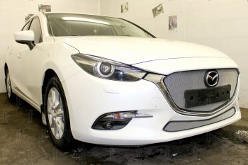 3 079 р. Защитная сетка в бампер (низ, ячейка 3х7 мм) Alfeco Стандарт Mazda 3/Axela BM рестайлинг седан (2016-2019) (Хром)  с доставкой в г. Керчь. Увеличить фотографию 3