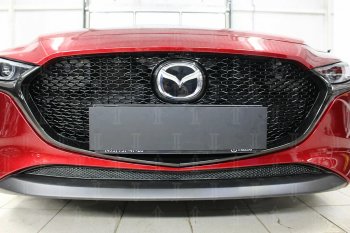 2 899 р. Защитная сетка в бампер (низ, ячейка 3х7 мм) Alfeco Стандарт  Mazda 3/Axela  BP (2019-2025) хэтчбэк (Чёрная)  с доставкой в г. Керчь. Увеличить фотографию 2