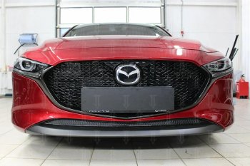 Защитная сетка в бампер (низ, ячейка 3х7 мм) Alfeco Стандарт Mazda 3/Axela  BP (2019-2025) хэтчбэк (Чёрная)