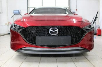 Защитная сетка в бампер (низ, ячейка 3х7 мм) Alfeco Стандарт Mazda 3/Axela  BP (2019-2025) хэтчбэк (Хром)