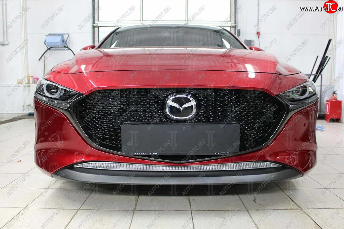 3 089 р. Защитная сетка в бампер (низ, ячейка 3х7 мм) Alfeco Стандарт Mazda 3/Axela BP хэтчбэк (2019-2025) (Хром)  с доставкой в г. Керчь