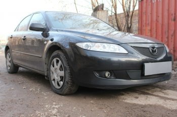 3 179 р. Защитная сетка в бампер (верх, ячейка 3х7 мм) Alfeco Стандарт Mazda 6 GG седан дорестайлинг (2002-2005) (Чёрная)  с доставкой в г. Керчь. Увеличить фотографию 2
