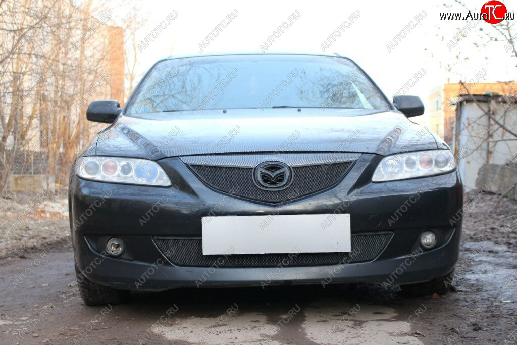 2 899 р. Защитная сетка в бампер (низ, ячейка 3х7 мм) Alfeco Стандарт Mazda 6 GG седан дорестайлинг (2002-2005) (Чёрная)  с доставкой в г. Керчь