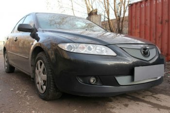 3 199 р. Защитная сетка в бампер (верх, ячейка 3х7 мм) Alfeco Стандарт Mazda 6 GG седан дорестайлинг (2002-2005) (Хром)  с доставкой в г. Керчь. Увеличить фотографию 2
