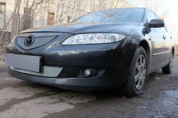 3 199 р. Защитная сетка в бампер (верх, ячейка 3х7 мм) Alfeco Стандарт Mazda 6 GG седан дорестайлинг (2002-2005) (Хром)  с доставкой в г. Керчь. Увеличить фотографию 3