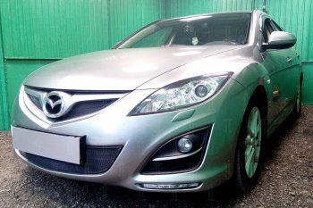 3 079 р. Защитная сетка в бампер (низ, ячейка 3х7 мм) Alfeco Стандарт Mazda 6 GH рестайлинг лифтбэк (2010-2012) (Чёрная)  с доставкой в г. Керчь. Увеличить фотографию 2