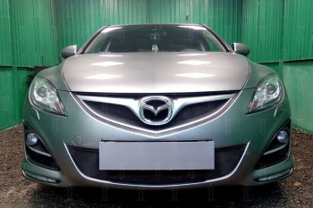 Защитная сетка в бампер (низ, ячейка 3х7 мм) Alfeco Стандарт Mazda 6 GH рестайлинг универсал (2010-2012) (Чёрная)