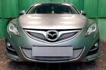 Защитная сетка в бампер (низ, ячейка 3х7 мм) Alfeco Стандарт Mazda 6 GH рестайлинг универсал (2010-2012) (Хром)
