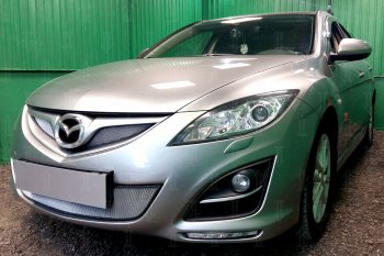 3 099 р. Защитная сетка в бампер (низ, ячейка 3х7 мм) Alfeco Стандарт Mazda 6 GH рестайлинг лифтбэк (2010-2012) (Хром)  с доставкой в г. Керчь. Увеличить фотографию 2