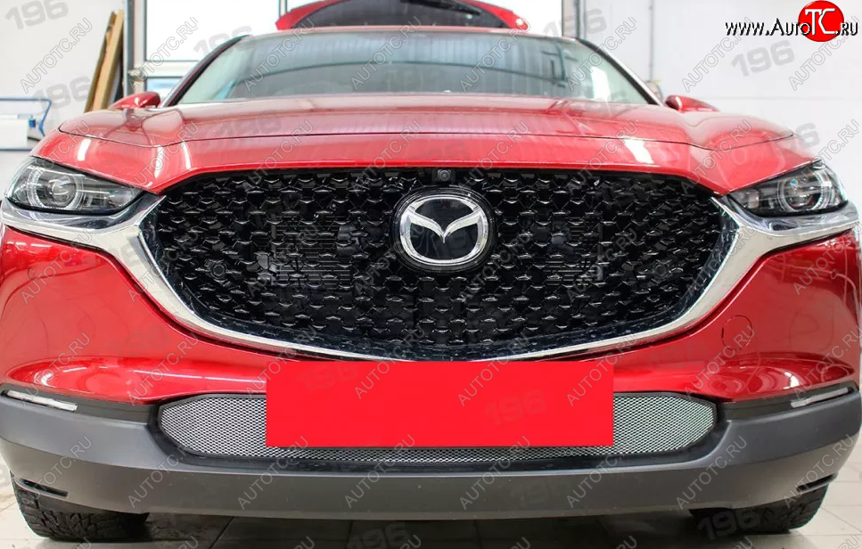 2 969 р. Защитная сетка в бампер (низ, ячейка 3х7 мм) Alfeco Стандарт Mazda CX-30 1 DM (2019-2025) (Хром)  с доставкой в г. Керчь