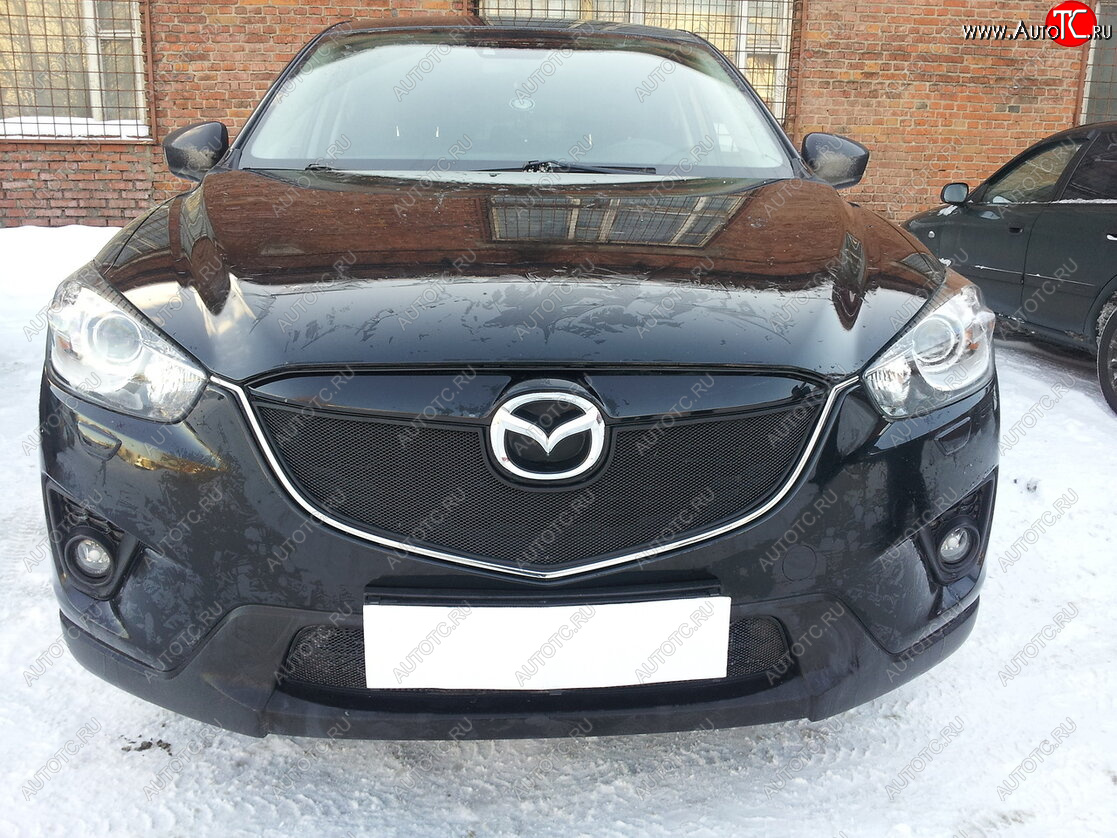 3 689 р. Защитная сетка в бампер (верх, ячейка 3х7 мм) Alfeco Стандарт  Mazda CX-5  KE (2011-2014) дорестайлинг (Чёрная)  с доставкой в г. Керчь