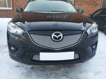 Защитная сетка в бампер (верх, ячейка 3х7 мм) Alfeco Стандарт Mazda CX-5 KE дорестайлинг (2011-2014) (Хром)