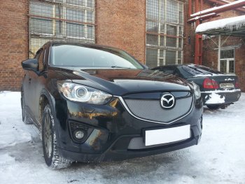 3 699 р. Защитная сетка в бампер (верх, ячейка 3х7 мм) Alfeco Стандарт Mazda CX-5 KE дорестайлинг (2011-2014) (Хром)  с доставкой в г. Керчь. Увеличить фотографию 3
