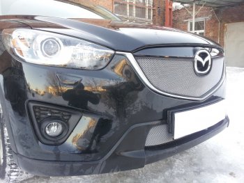3 699 р. Защитная сетка в бампер (верх, ячейка 3х7 мм) Alfeco Стандарт Mazda CX-5 KE дорестайлинг (2011-2014) (Хром)  с доставкой в г. Керчь. Увеличить фотографию 2