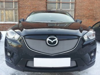 3 699 р. Защитная сетка в бампер (верх, ячейка 3х7 мм) Alfeco Стандарт Mazda CX-5 KE дорестайлинг (2011-2014) (Хром)  с доставкой в г. Керчь. Увеличить фотографию 4