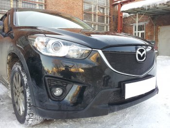 2 899 р. Защитная сетка в бампер (низ, ячейка 3х7 мм) Alfeco Стандарт Mazda CX-5 KE дорестайлинг (2011-2014) (Чёрная)  с доставкой в г. Керчь. Увеличить фотографию 2
