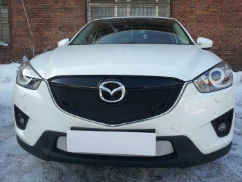 Защитная сетка в бампер (низ, ячейка 3х7 мм) Alfeco Стандарт Mazda CX-5 KE дорестайлинг (2011-2014) (Хром)