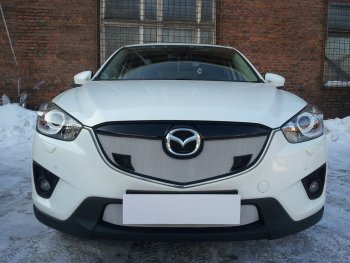 3 079 р. Защитная сетка в бампер (низ, ячейка 3х7 мм) Alfeco Стандарт  Mazda CX-5  KE (2011-2014) дорестайлинг (Хром)  с доставкой в г. Керчь. Увеличить фотографию 3