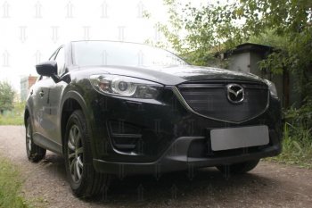 3 689 р. Защитная сетка в бампер (верх, ячейка 3х7 мм) Alfeco Стандарт Mazda CX-5 KE рестайлинг (2015-2017) (Чёрная)  с доставкой в г. Керчь. Увеличить фотографию 3