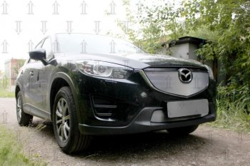 3 699 р. Защитная сетка в бампер (верх, ячейка 3х7 мм) Alfeco Стандарт Mazda CX-5 KE рестайлинг (2015-2017) (Хром)  с доставкой в г. Керчь. Увеличить фотографию 2