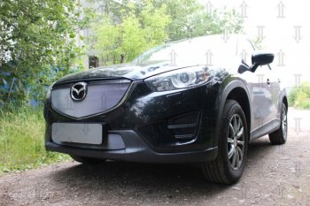 3 699 р. Защитная сетка в бампер (верх, ячейка 3х7 мм) Alfeco Стандарт Mazda CX-5 KE рестайлинг (2015-2017) (Хром)  с доставкой в г. Керчь. Увеличить фотографию 3