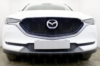 Защитная сетка в бампер (низ, ячейка 3х7 мм) Alfeco Стандарт Mazda CX-5 KF (2016-2025) (Чёрная)