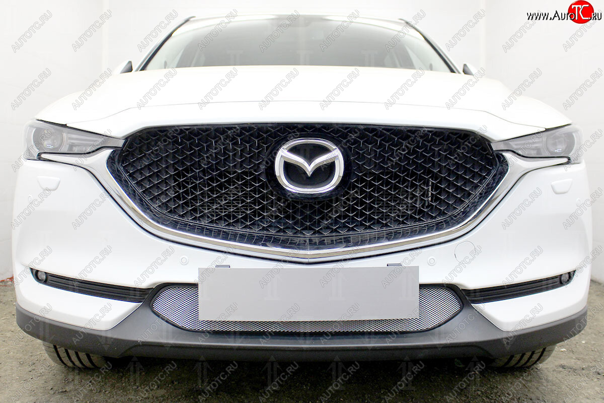 3 099 р. Защитная сетка в бампер (низ, ячейка 3х7 мм) Alfeco Стандарт Mazda CX-5 KF (2016-2025) (Хром)  с доставкой в г. Керчь