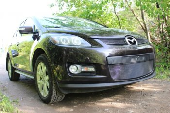 3 199 р. Защитная сетка в бампер (низ, ячейка 3х7 мм) Alfeco Стандарт Mazda CX-7 ER дорестайлинг (2006-2010) (Чёрная)  с доставкой в г. Керчь. Увеличить фотографию 2