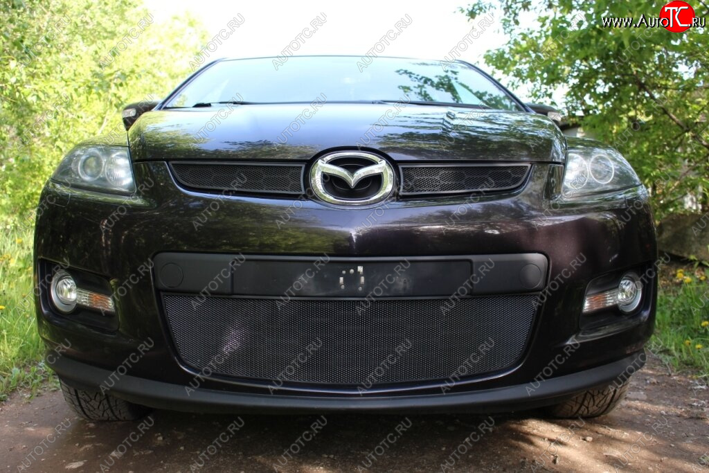 3 199 р. Защитная сетка в бампер (низ, ячейка 3х7 мм) Alfeco Стандарт Mazda CX-7 ER дорестайлинг (2006-2010) (Чёрная)  с доставкой в г. Керчь