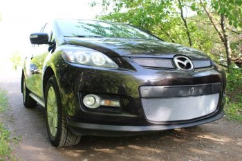 3 399 р. Защитная сетка в бампер (низ, ячейка 3х7 мм) Alfeco Стандарт Mazda CX-7 ER дорестайлинг (2006-2010) (Хром)  с доставкой в г. Керчь. Увеличить фотографию 2