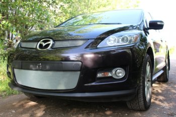 3 399 р. Защитная сетка в бампер (низ, ячейка 3х7 мм) Alfeco Стандарт Mazda CX-7 ER дорестайлинг (2006-2010) (Хром)  с доставкой в г. Керчь. Увеличить фотографию 3
