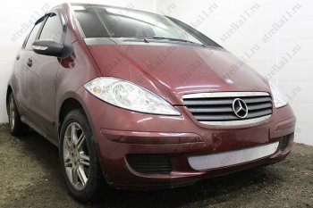 3 099 р. Защитная сетка в бампер (низ, ячейка 3х7 мм) Alfeco Стандарт Mercedes-Benz A class W169 дорестайлинг, хэтчбэк 5 дв. (2005-2008) (Хром)  с доставкой в г. Керчь. Увеличить фотографию 2