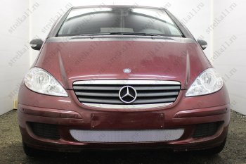 Защитная сетка в бампер (низ, ячейка 3х7 мм) Alfeco Стандарт Mercedes-Benz A class  W169 (2005-2008) дорестайлинг, хэтчбэк 5 дв. (Хром)