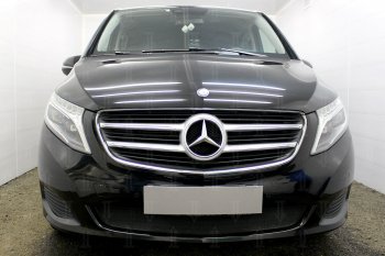 Защитная сетка в бампер (низ, ячейка 3х7 мм) Alfeco Стандарт Mercedes-Benz Vito  W447 (2015-2020) дорестайлинг (Чёрная)