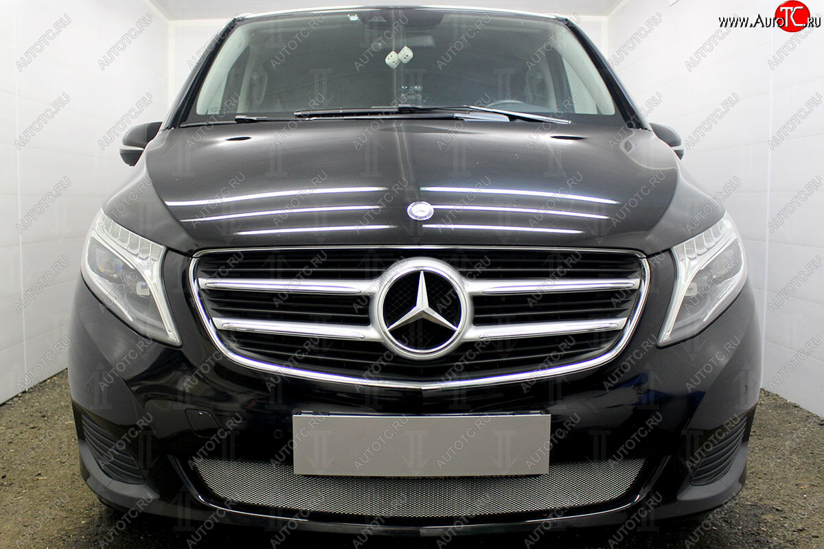 3 099 р. Защитная сетка в бампер (низ, ячейка 3х7 мм) Alfeco Стандарт  Mercedes-Benz Vito  W447 (2015-2020) дорестайлинг (Хром)  с доставкой в г. Керчь
