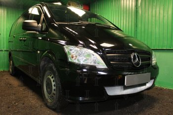 3 099 р. Защитная сетка в бампер (низ, ячейка 3х7 мм) Alfeco Стандарт  Mercedes-Benz Vito  W639 (2010-2014) рестайлинг (Хром)  с доставкой в г. Керчь. Увеличить фотографию 2