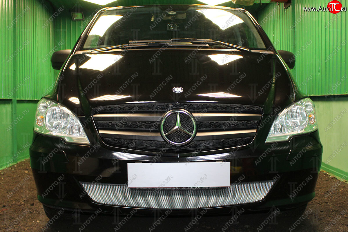 3 099 р. Защитная сетка в бампер (низ, ячейка 3х7 мм) Alfeco Стандарт  Mercedes-Benz Vito  W639 (2010-2014) рестайлинг (Хром)  с доставкой в г. Керчь