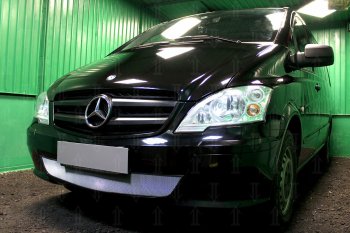 3 099 р. Защитная сетка в бампер (низ, ячейка 3х7 мм) Alfeco Стандарт  Mercedes-Benz Vito  W639 (2010-2014) рестайлинг (Хром)  с доставкой в г. Керчь. Увеличить фотографию 3