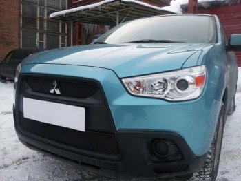 2 899 р. Защитная сетка в бампер (низ, ячейка 3х7 мм) Alfeco Стандарт  Mitsubishi ASX (2010-2012) дорестайлинг (Чёрная)  с доставкой в г. Керчь. Увеличить фотографию 2
