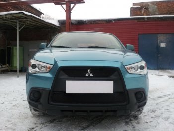 2 899 р. Защитная сетка в бампер (низ, ячейка 3х7 мм) Alfeco Стандарт  Mitsubishi ASX (2010-2012) дорестайлинг (Чёрная)  с доставкой в г. Керчь. Увеличить фотографию 3