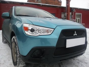 2 899 р. Защитная сетка в бампер (низ, ячейка 3х7 мм) Alfeco Стандарт  Mitsubishi ASX (2010-2012) дорестайлинг (Чёрная)  с доставкой в г. Керчь. Увеличить фотографию 4
