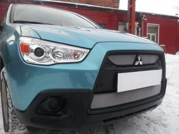 2 899 р. Защитная сетка в бампер (низ, ячейка 3х7 мм) Alfeco Стандарт Mitsubishi ASX дорестайлинг (2010-2012) (Хром)  с доставкой в г. Керчь. Увеличить фотографию 2