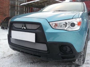 2 899 р. Защитная сетка в бампер (низ, ячейка 3х7 мм) Alfeco Стандарт Mitsubishi ASX дорестайлинг (2010-2012) (Хром)  с доставкой в г. Керчь. Увеличить фотографию 4